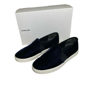 Vince Shoes Womens 8.5 M Navy Blue Velvet Blair Slip On Low Top Casual Sneakers
